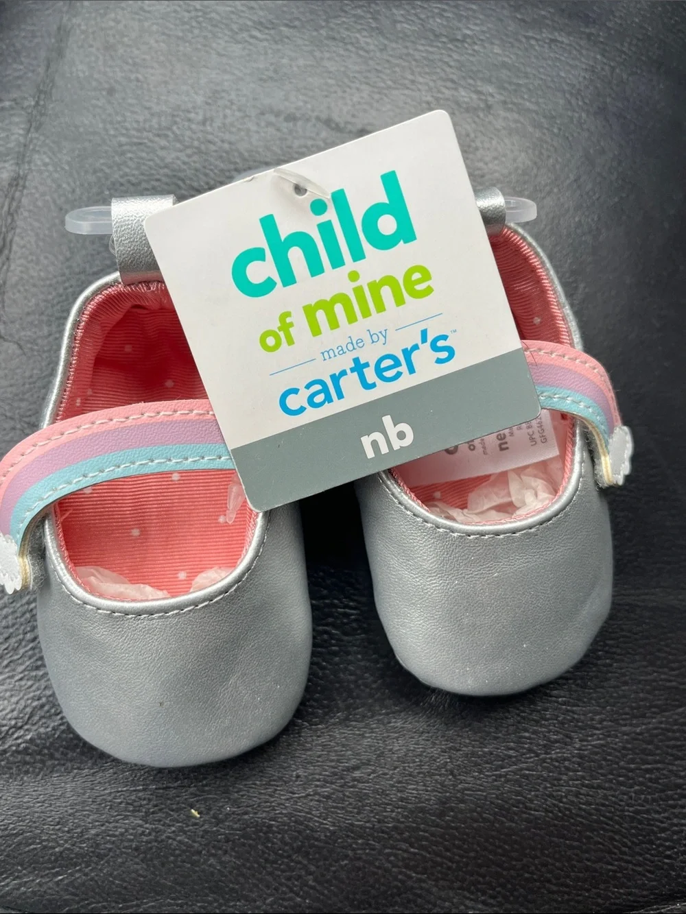 Carter's Silver Baby Mary Janes with Pink Lining and Pastel Strap